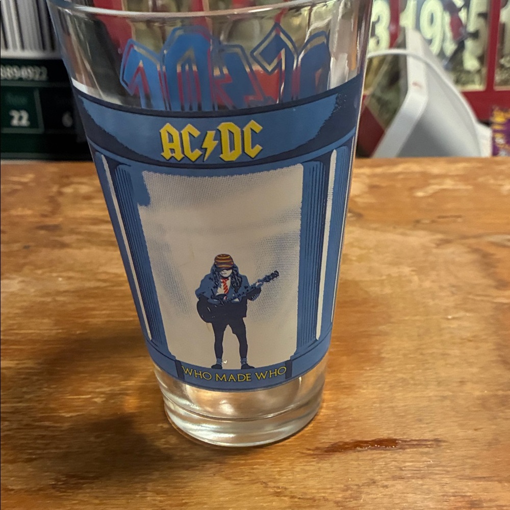 AC/DC 'Who Made Who' Glass with Blue and Yellow Design